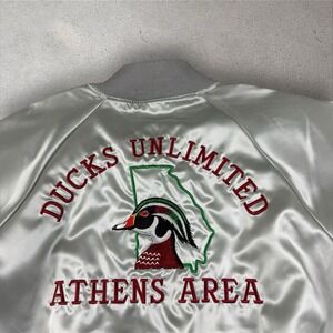 Vintage Ducks Unlimited Satin Bomber Jacket XL Athens, Georgia Chapter‎ Hunting